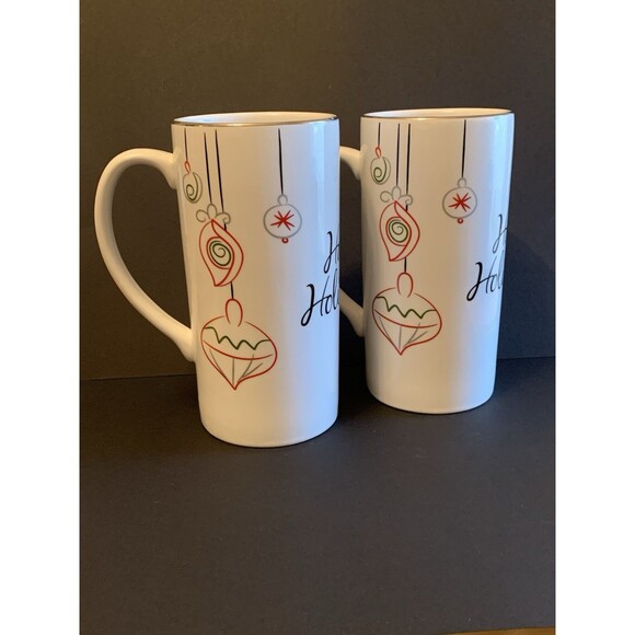 Food Network Tall Mugs Happy Holidays  Eat Drink Be Merry Christmas Cups - Picture 6 of 9